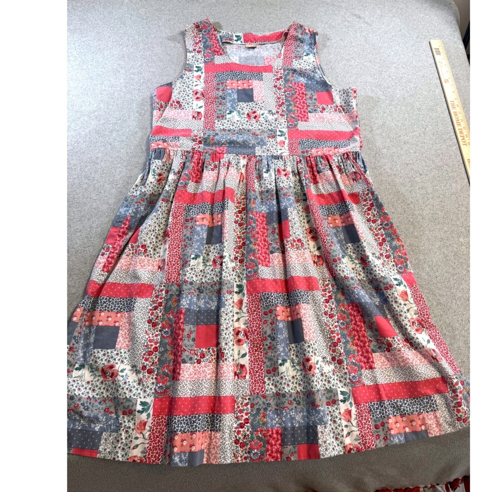 Vintage Patchwork Floral Midi Dress Womens Large Multicolor Sleeveless Boho